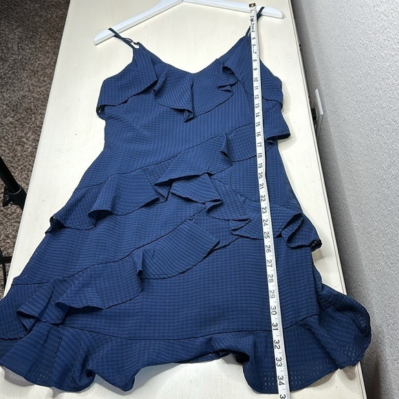 Gianni Bini V Neck Navy Blue Spaghetti Strap Ruffle Mini Dress Size Small - Picture 13 of 13